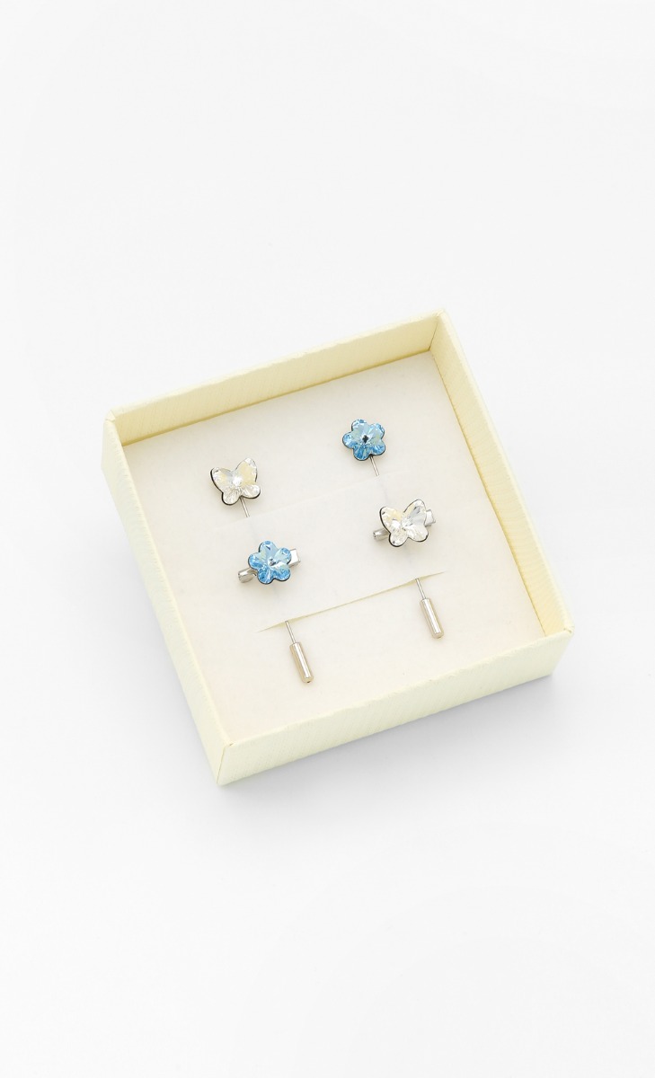 Flora Fauna Pin Set in	Crystal and Aquamarine