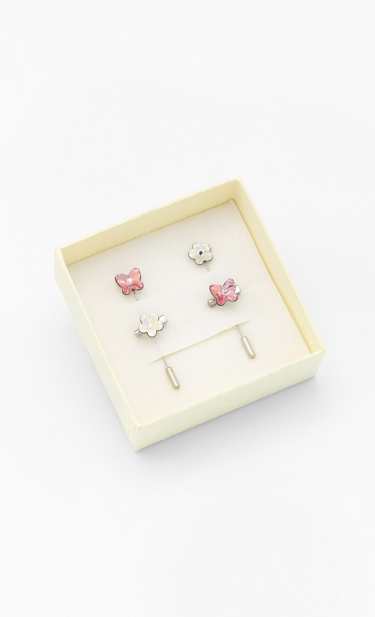 Flora Fauna Pin Set in	Light Rose and Crystal