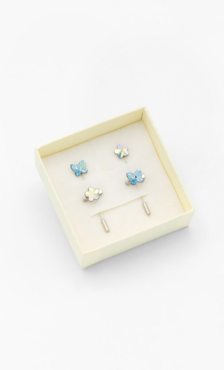 Flora Fauna Pin Set in Aquamarine and Aurora Borealis