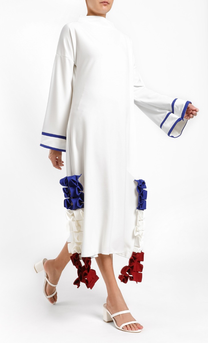 KLFW Signature Box Pleats Midi Dress in White