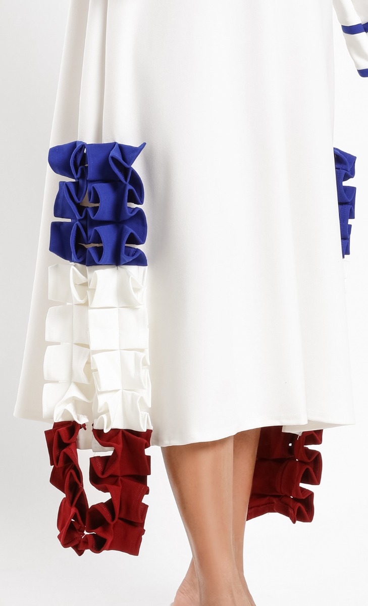 KLFW Signature Box Pleats Midi Dress in White image 2