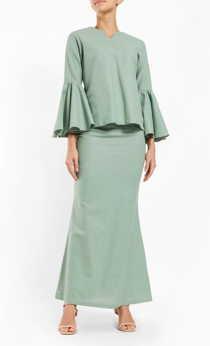 Eloise Linen Kurung Set In Sage