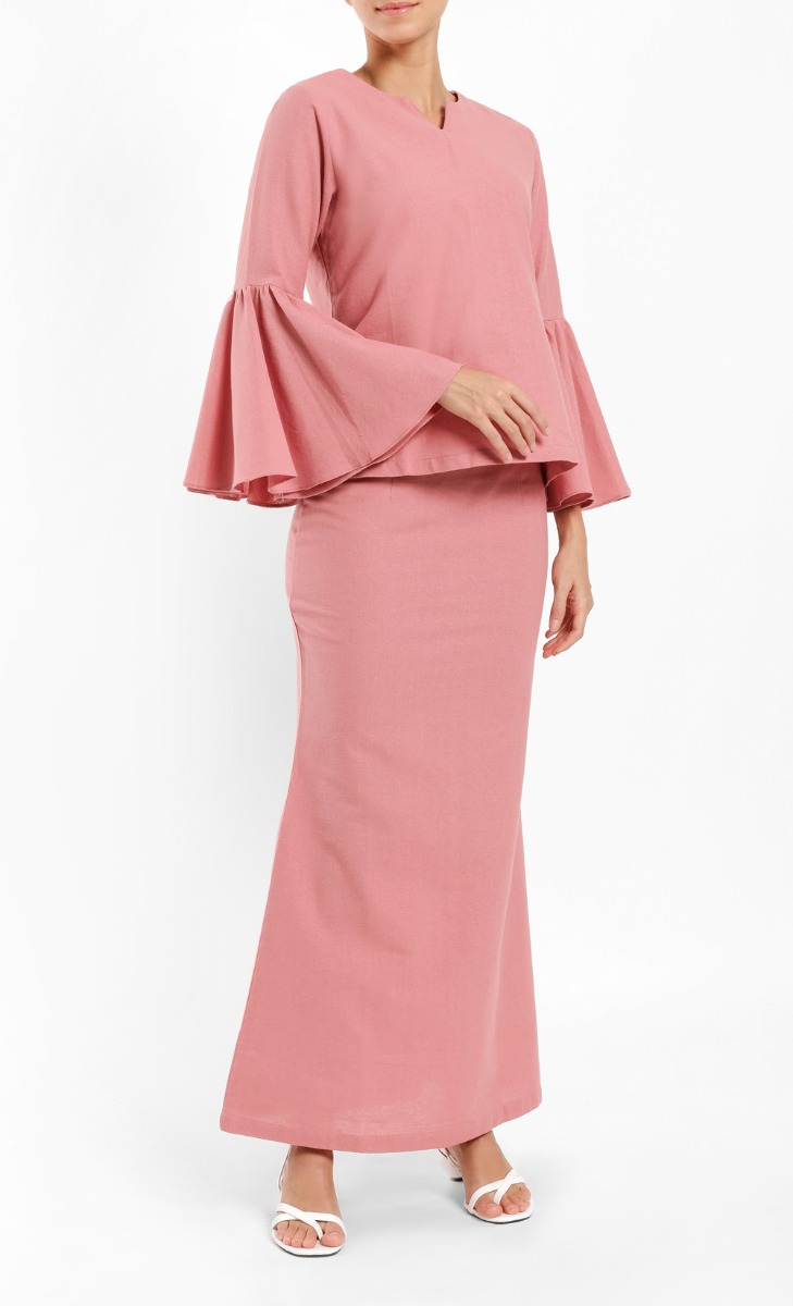 Eloise Linen Kurung Set In Flamingo