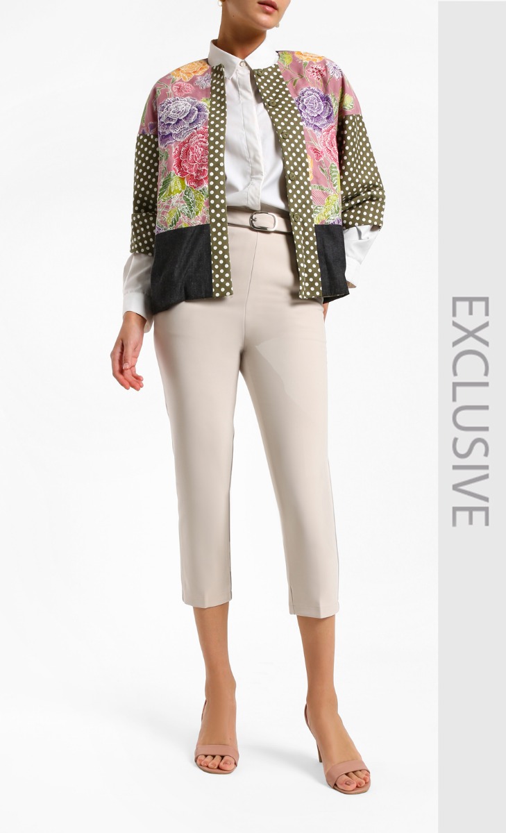 Batik Mix Polkadot Jacket Top in Pink