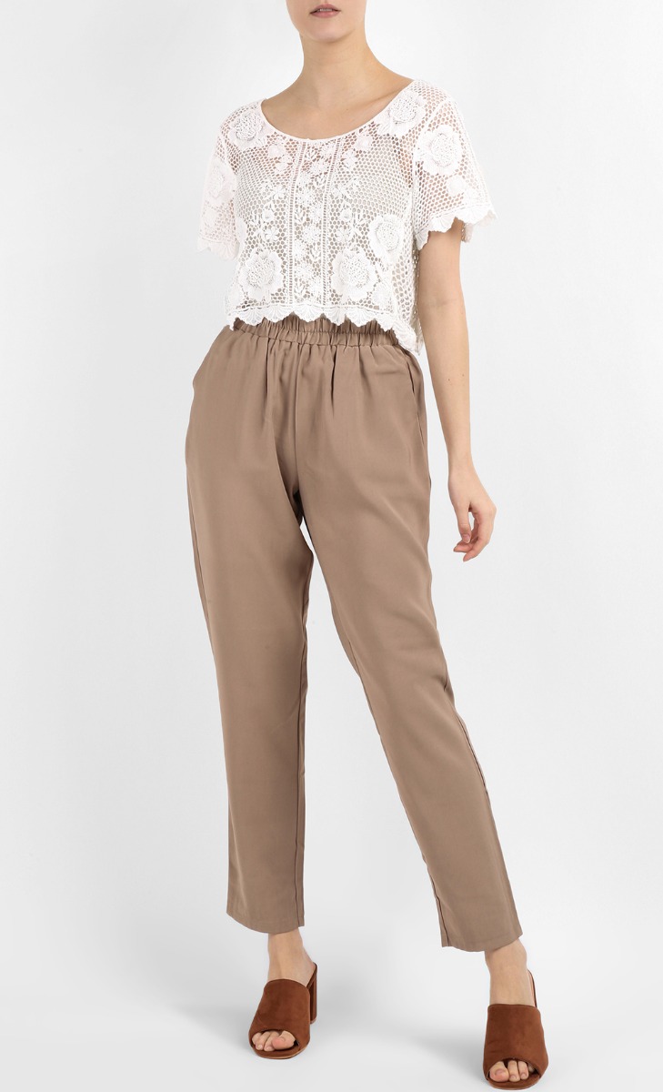 Short Sleeve Lace Top in White