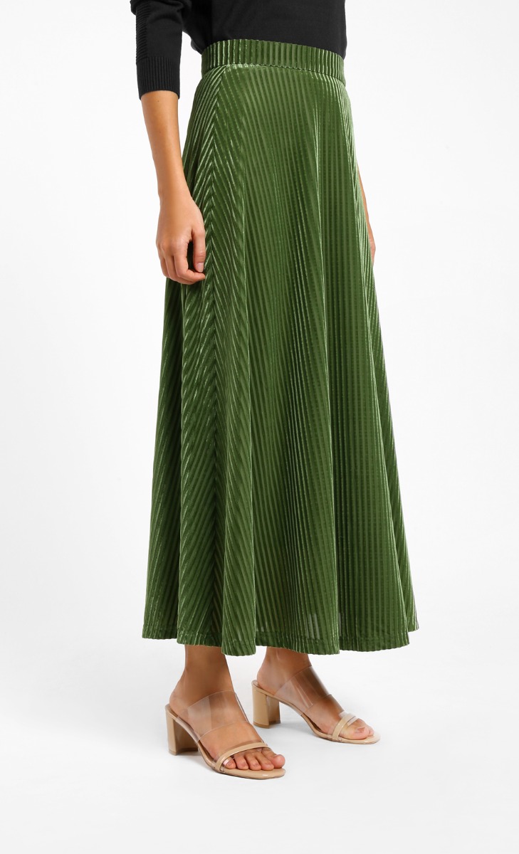 Karlee Velvet Stripe Upholstery Skirt in Grass Green  image 2