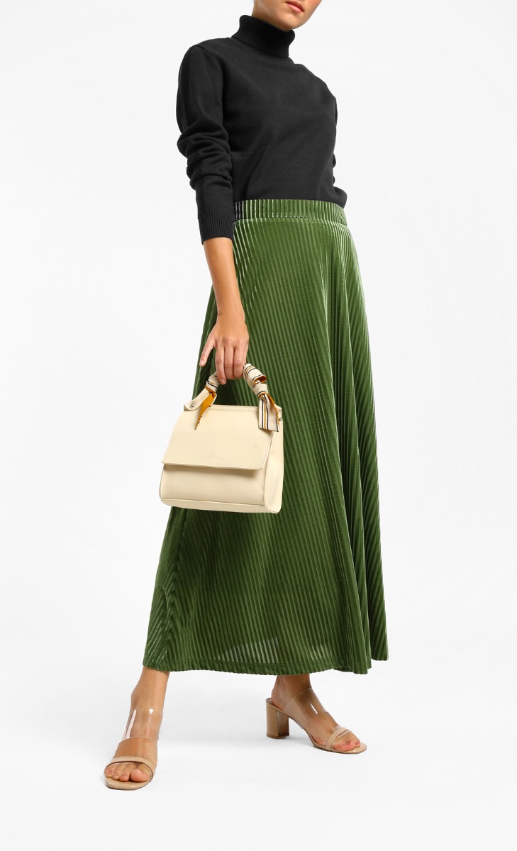 Karlee Velvet Stripe Upholstery Skirt in Grass Green 