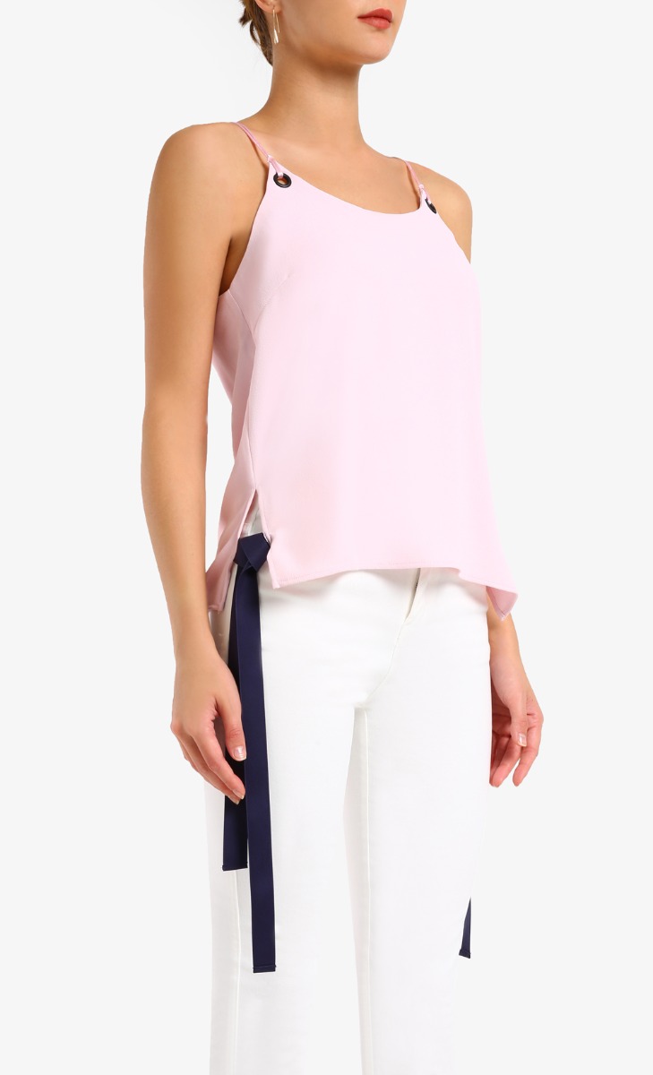 Rivet Ribbon Tie Cami in Dusty Pink  image 2