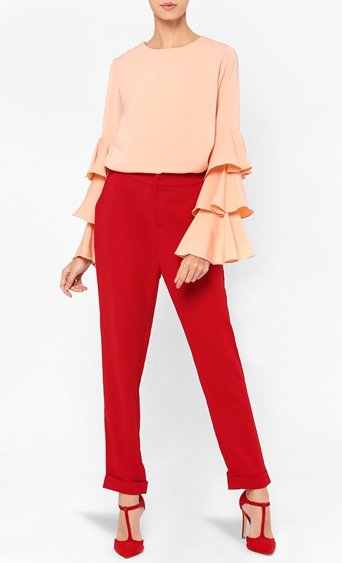 Miranda Tiered Ruffle Sleeve Blouse in Light Peach