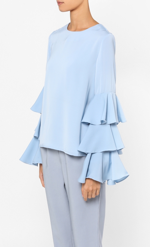 Miranda Tiered Ruffle Sleeve Blouse in Blissful Blue image 2