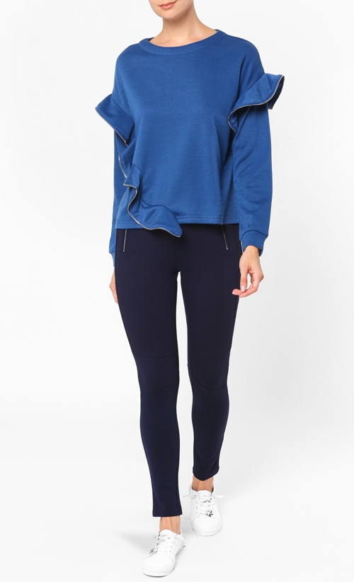 Kaia Ruffle Zipper Jumper in Midnight Blue