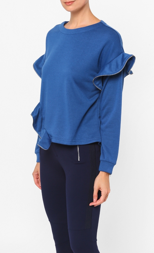 Kaia Ruffle Zipper Jumper in Midnight Blue image 2