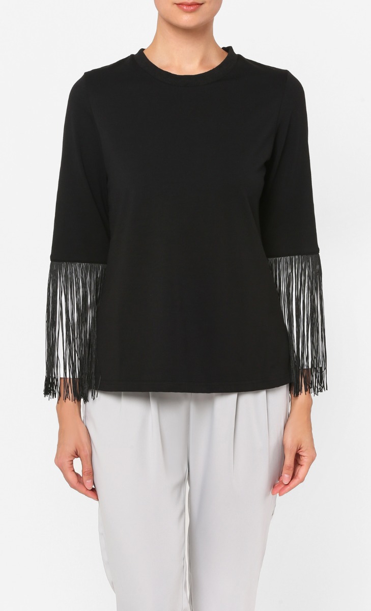Zuri Fringe Jumper in Black image 2