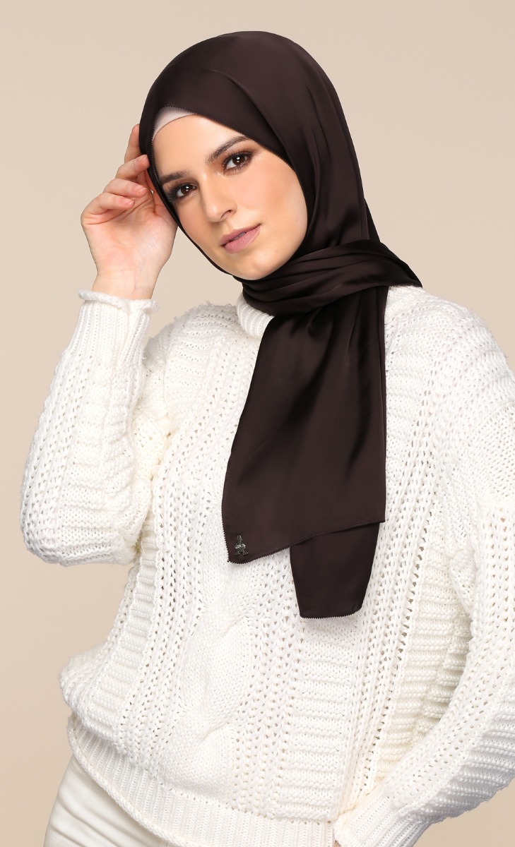 Satin Silk Scarf in Raisin