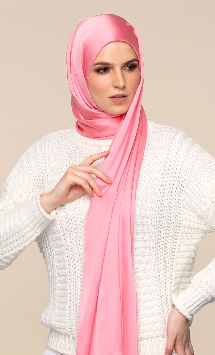 Satin Silk Scarf in Pink Pong