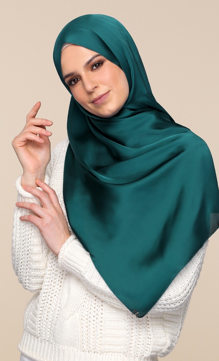 Satin Silk Scarf in Emerald Lake