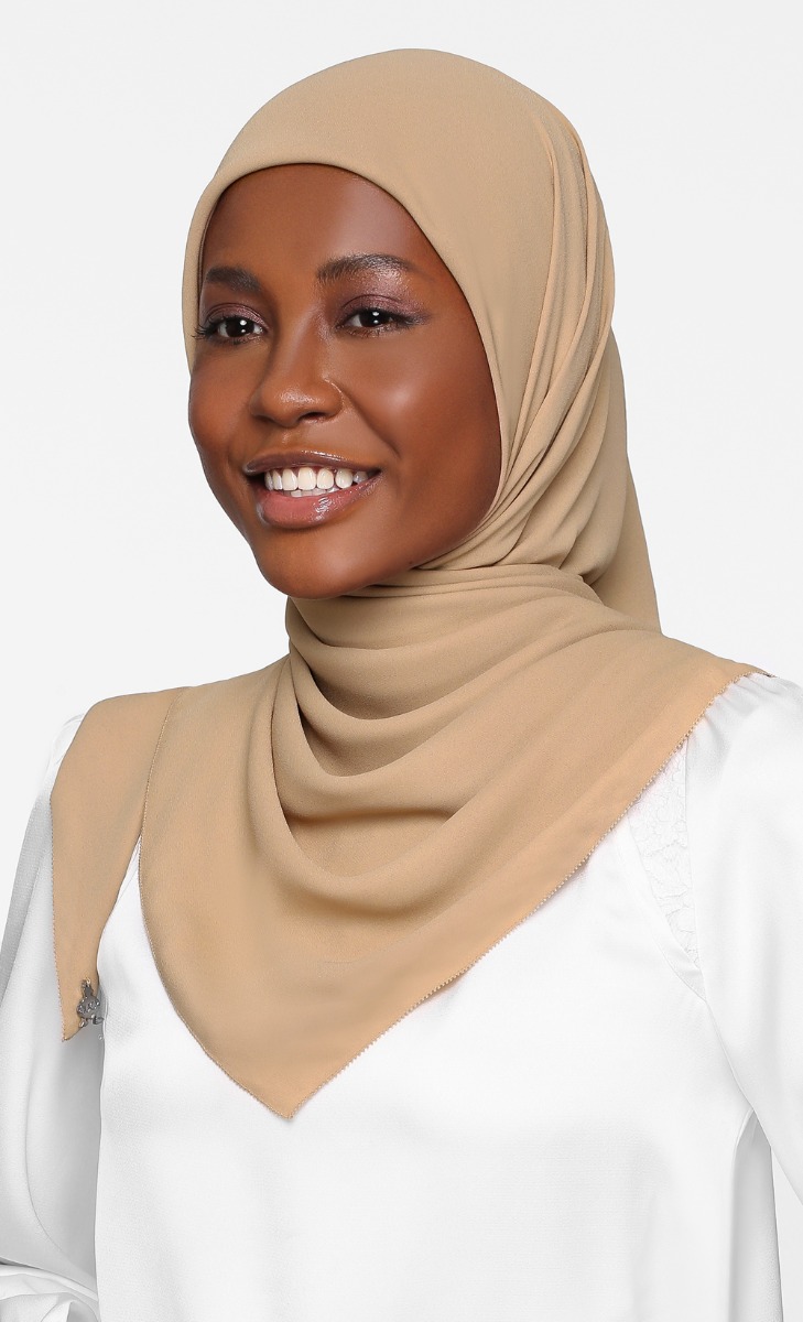 Chiffon Crepe Square Scarf with nanotechnology in Caramel Drizzle