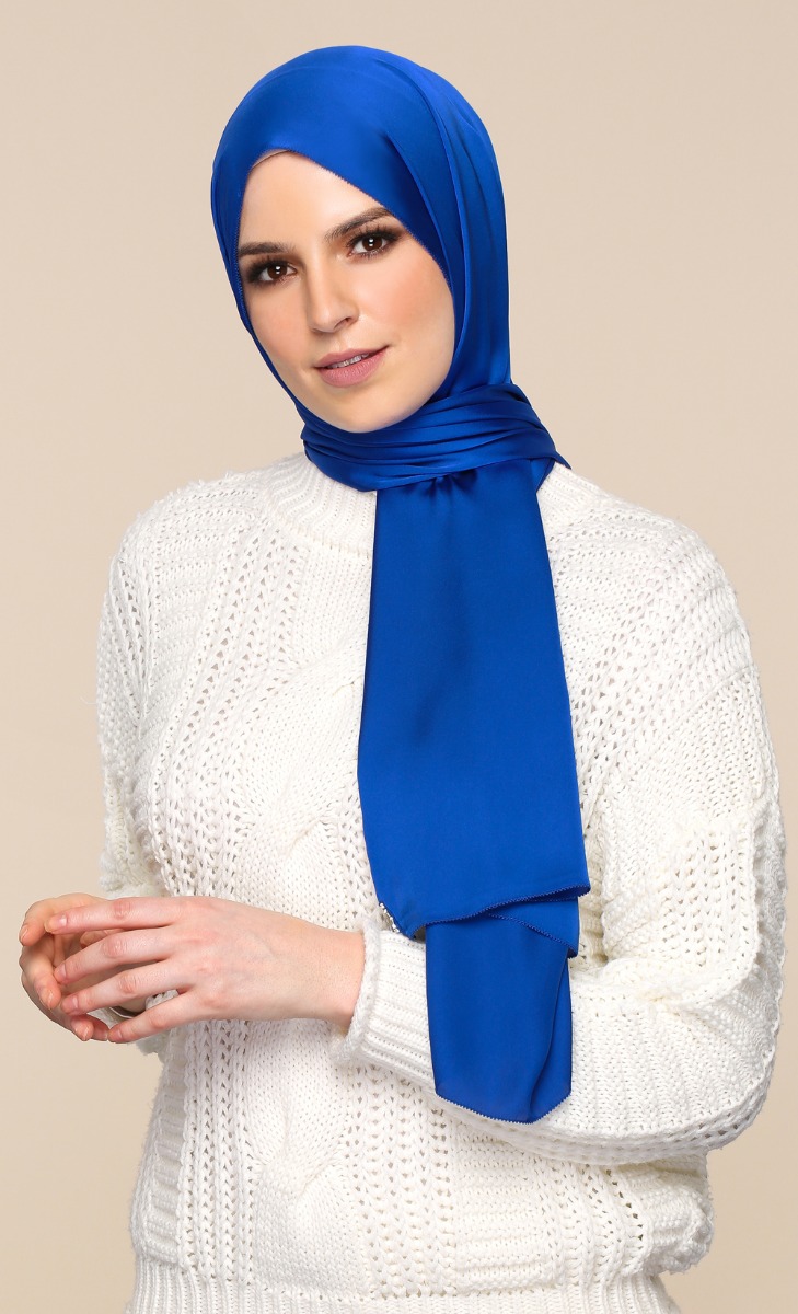 Satin Silk Scarf in Bluebird