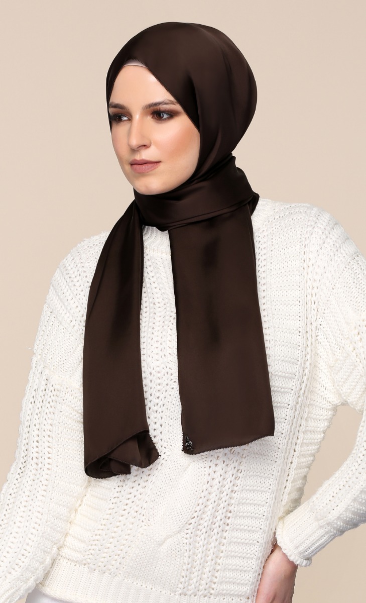 Satin Silk Scarf in Cacao