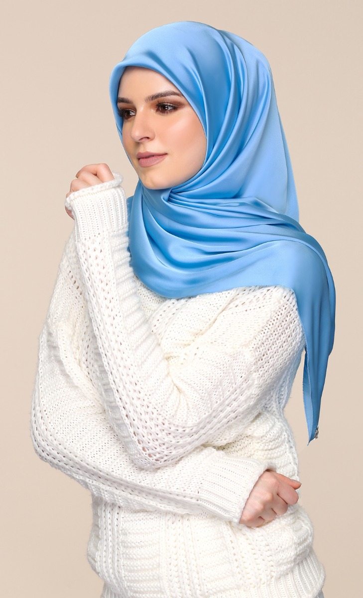 Satin Silk Square Scarf in Pool Party