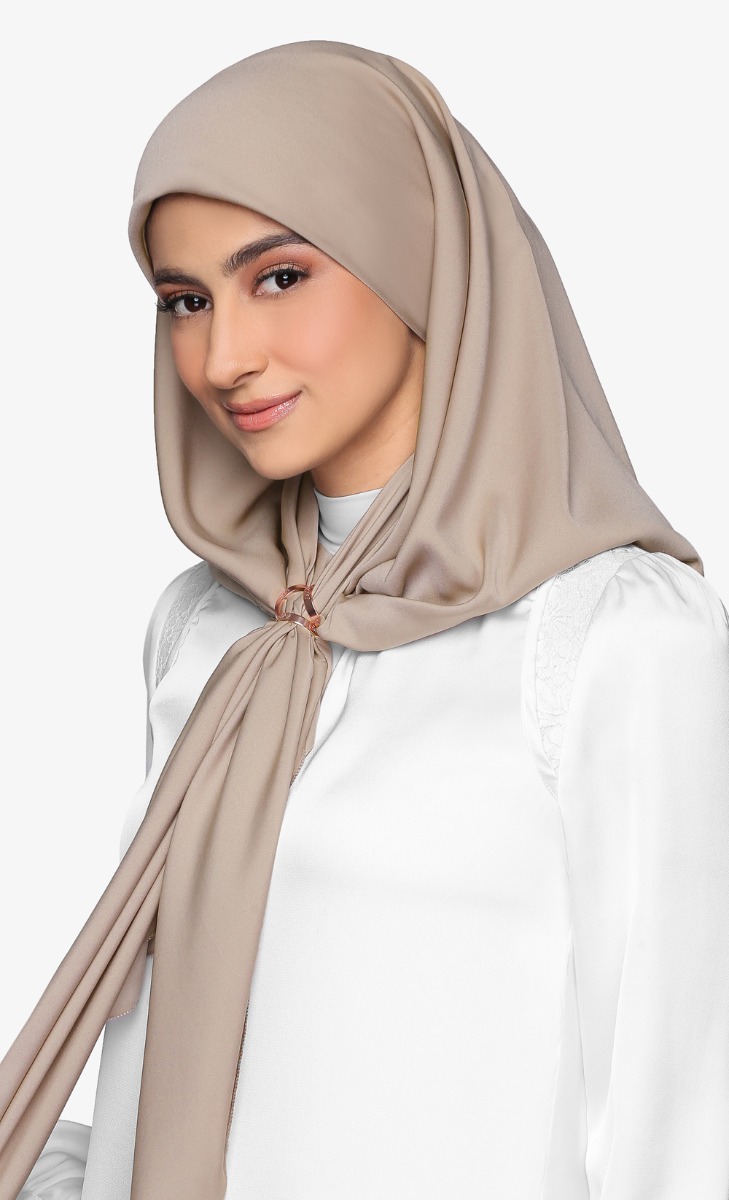 Matte Satin Silk Square Scarf with nanotechnology in Tea Biscuit