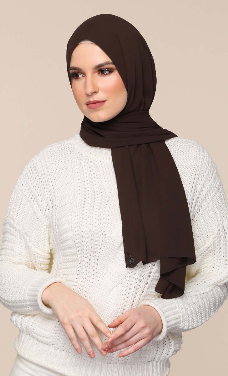 Chiffon Crepe Scarf with nanotechnology in Peaberry