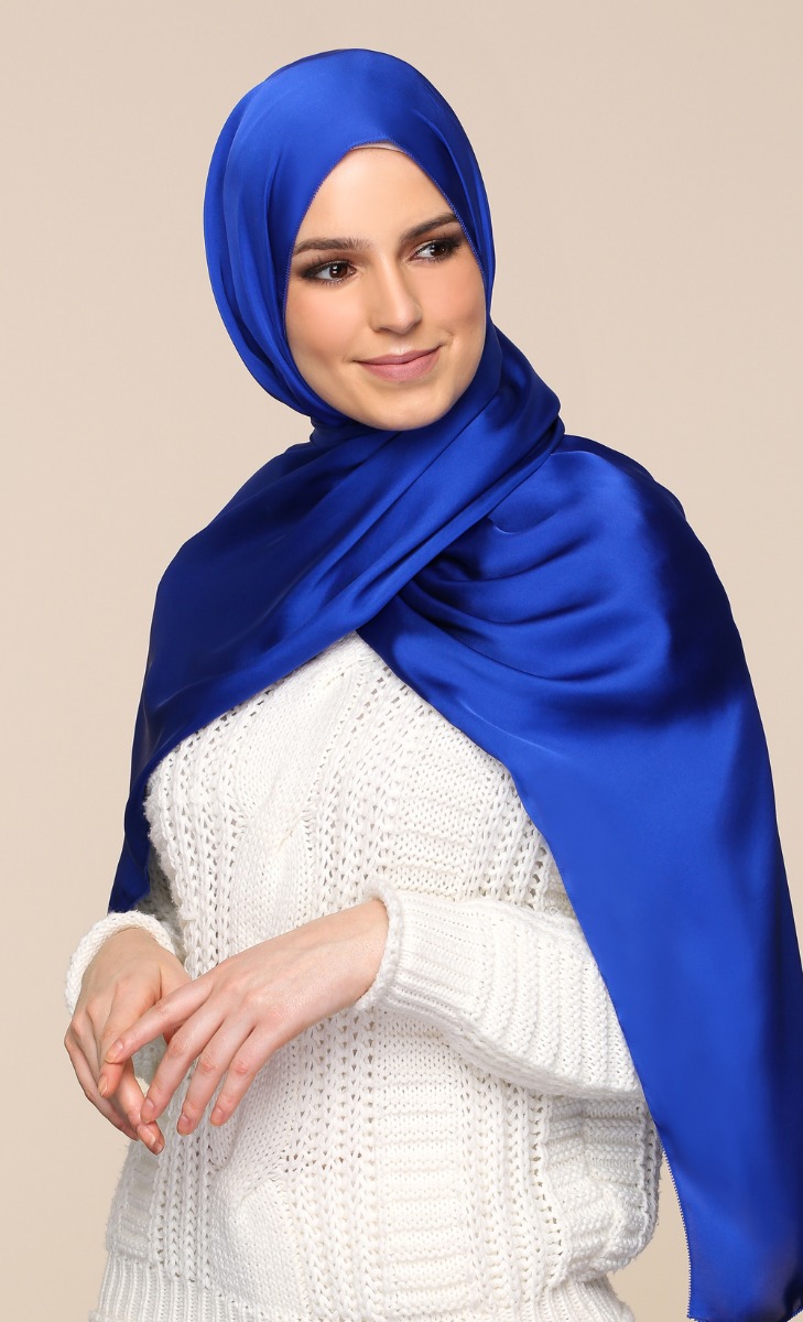 Satin Silk Scarf in Ultramarine