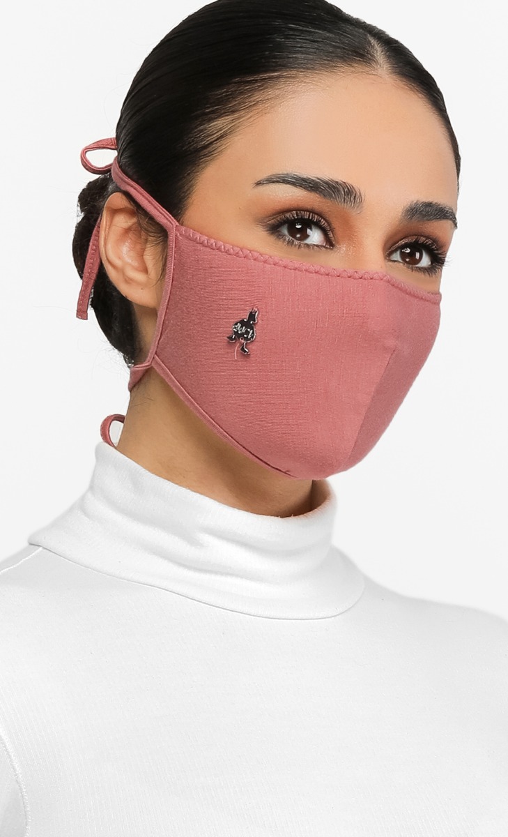 Jersey Face Mask (Tie-back) in Apricot image 2