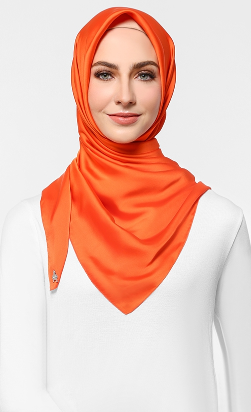 Satin Silk Square Scarf in Citrus