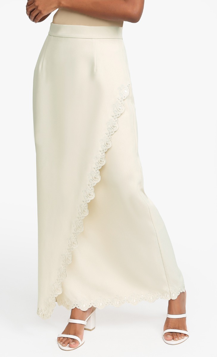 Barbie x dUCk Lace Pencil Skirt in Beige