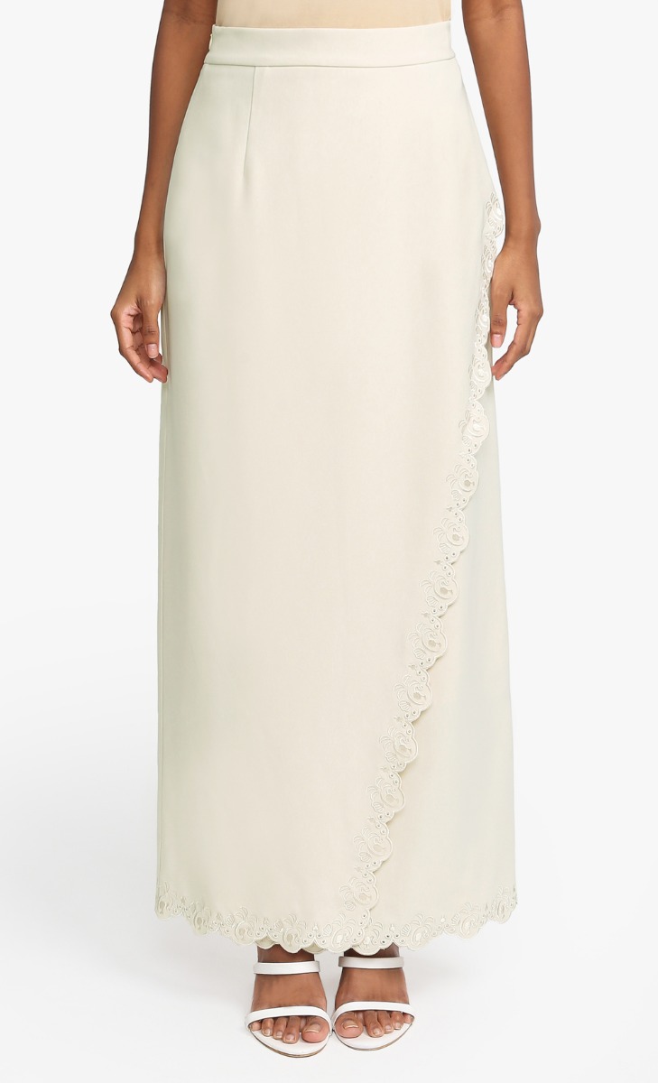 Barbie x dUCk Lace Pencil Skirt in Beige image 2