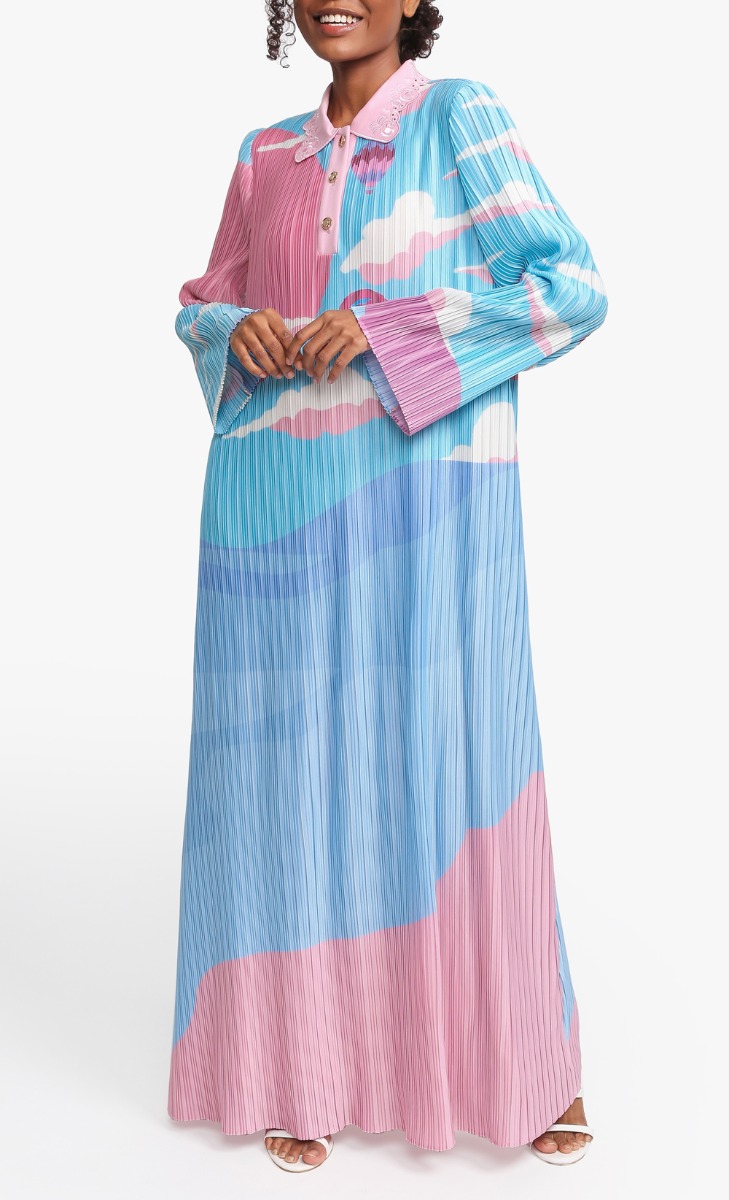 Barbie x dUCk Pleated Dress in Malibu Dream