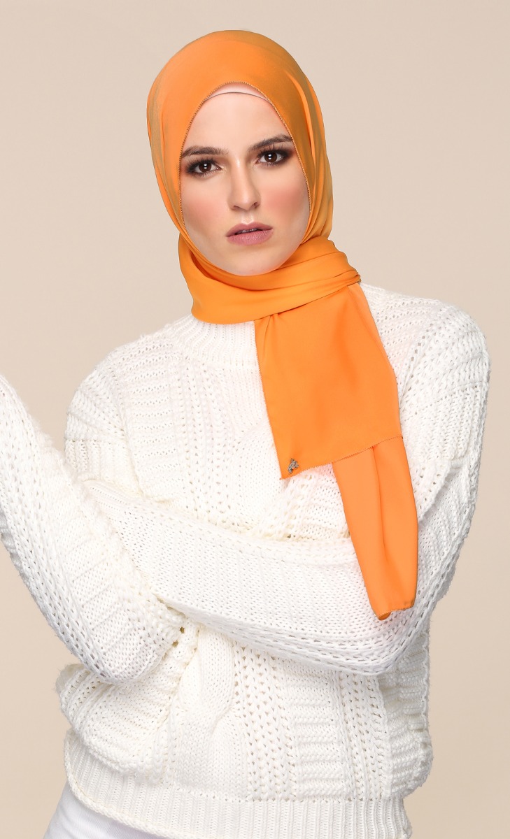 Matte Satin Silk Shawl in Orange Peel