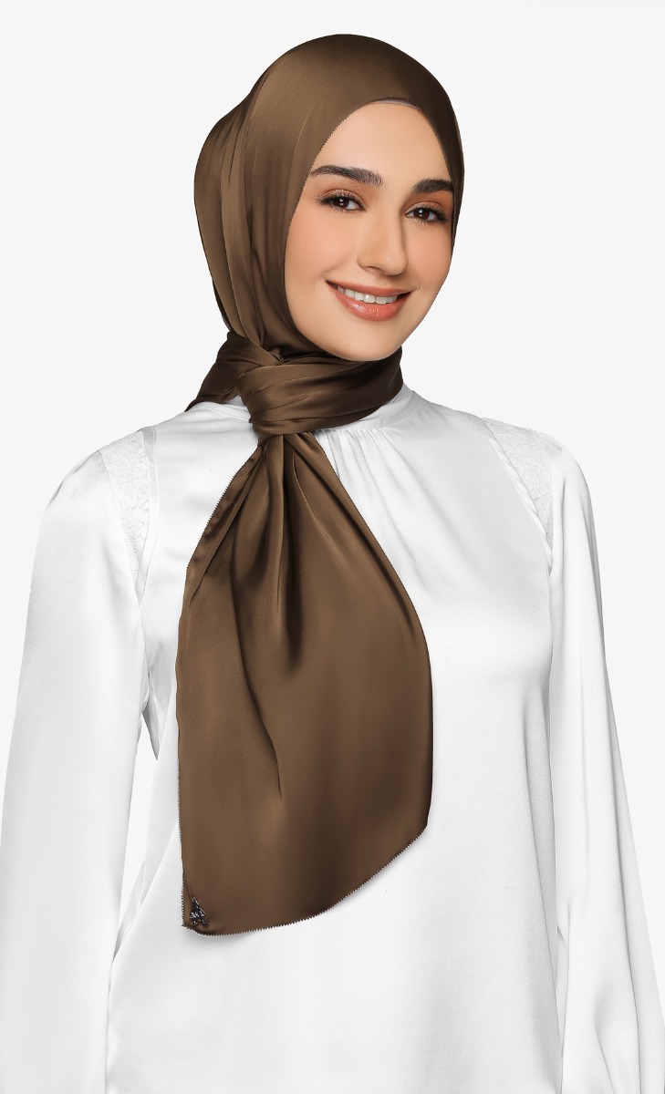 Satin Silk Shawl with nanotechnology in Jamocha