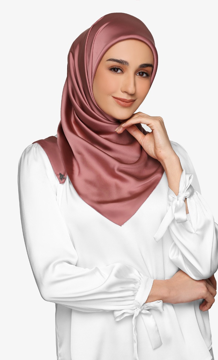 Satin Silk Square Scarf with nanotechnology in Lychee Sorbet