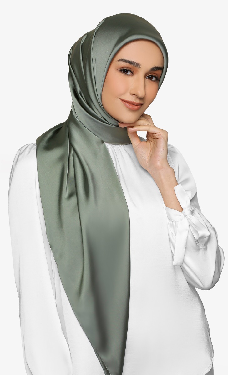 Satin Silk Square Scarf with nanotechnology in Shamrock Shake