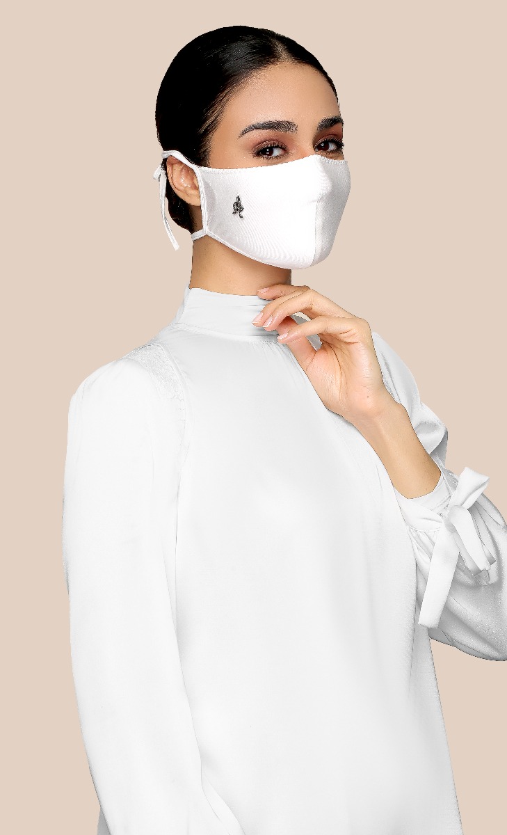 Jersey Face Mask (Tie-back) in White Forest