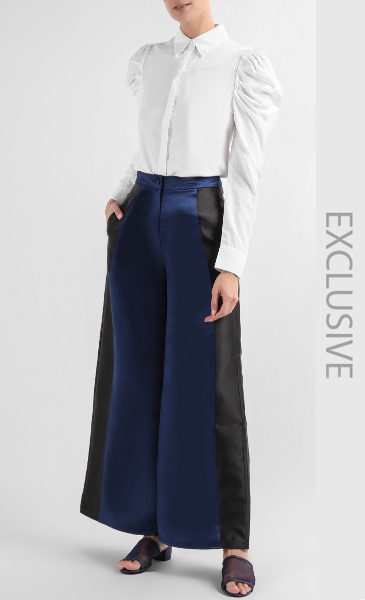Louise Panelled Trousers in Navy Blue
