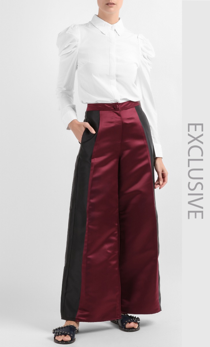 Louise Panelled Trousers in Wine Red