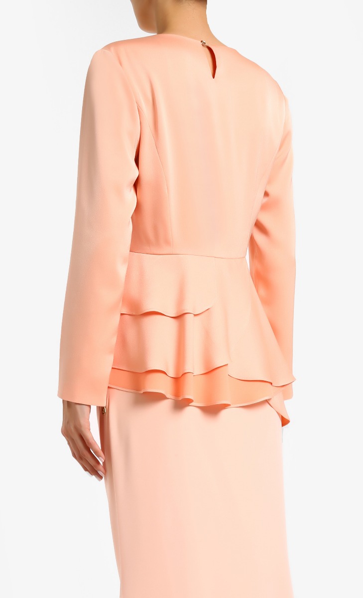 Liddea Hi-Low Peplum Top In Peach image 2