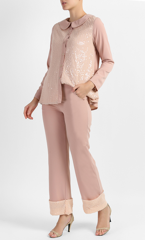 ENLI Sequins Pants in Blush Pink
