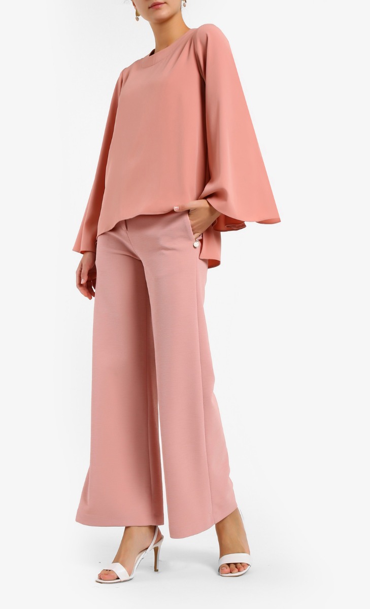 GIANNA Top With Flared Sleeves In Salmon