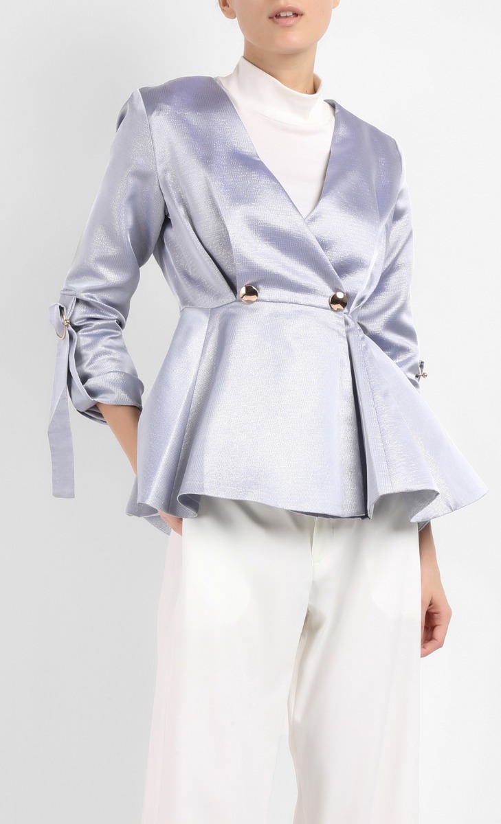 Exclusive Peplum Jacket in Blue image 2