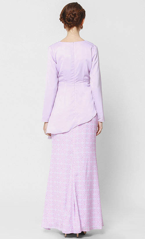 Sarra Printed Kurung in Lilac FashionValet