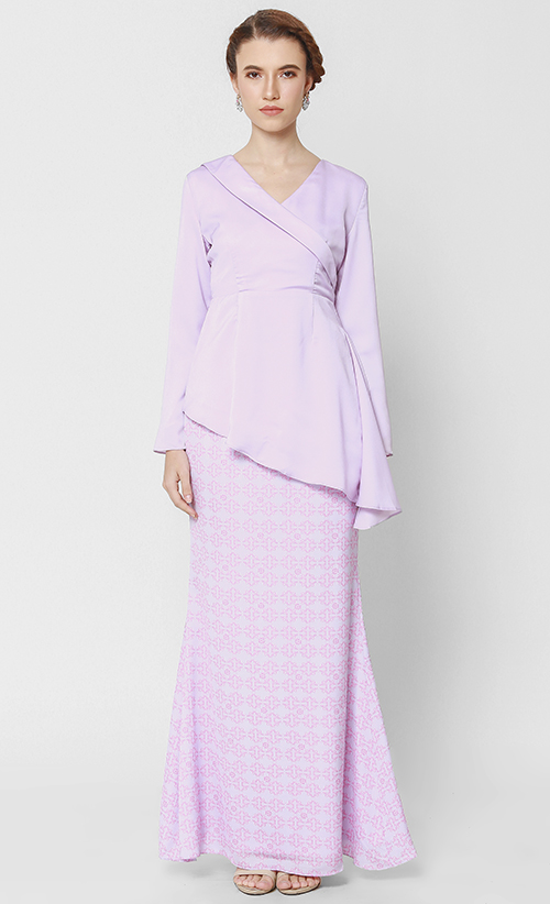 Sarra Printed Kurung in Lilac FashionValet