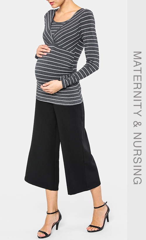 Long Sleeved Nursing Wrap Top in Grey