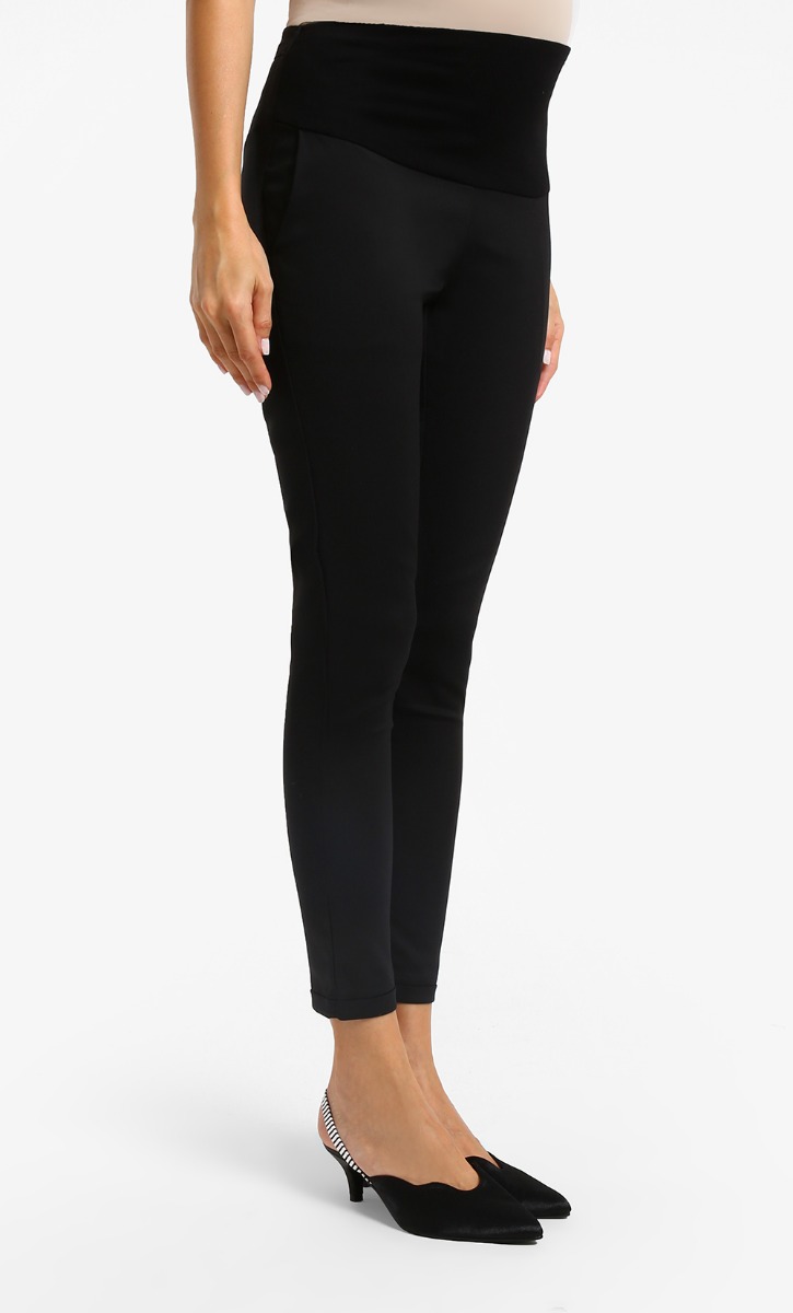 Maternity Demi Panel Slim Fit Pants in Black image 2