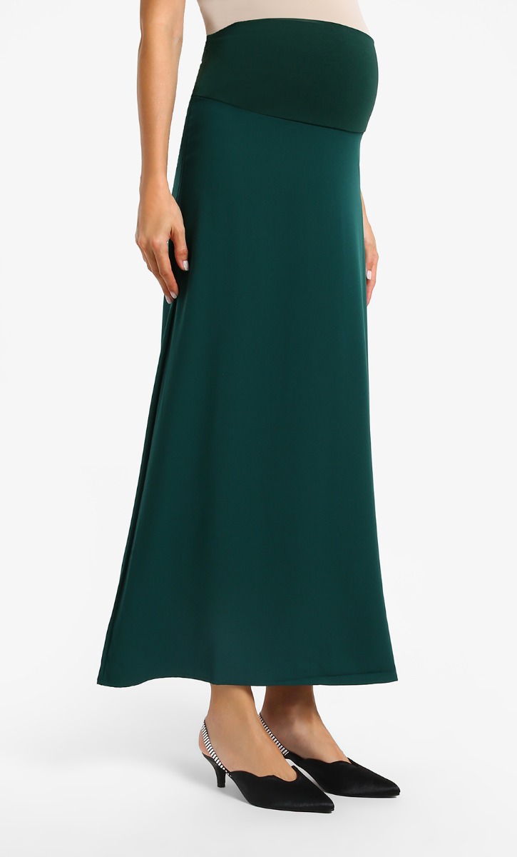 Full Panel Maternity Maxi Skirt in Green image 2