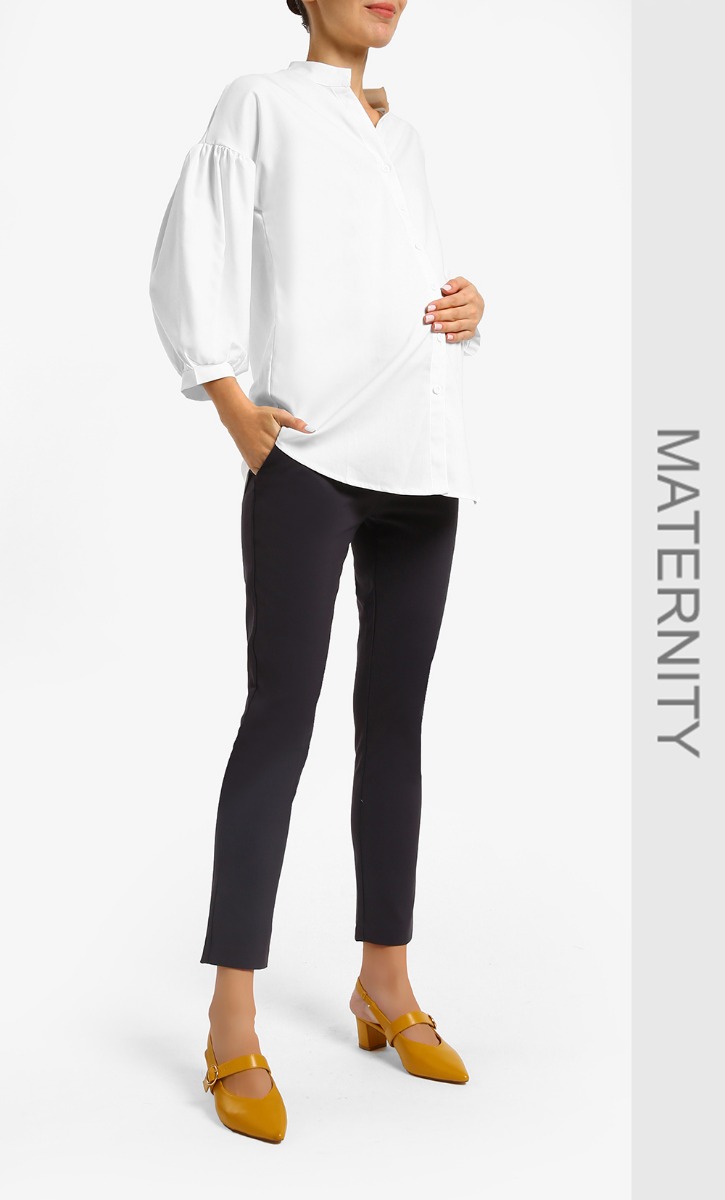 Maternity Demi Panel Straight Leg Pants in Dark Grey
