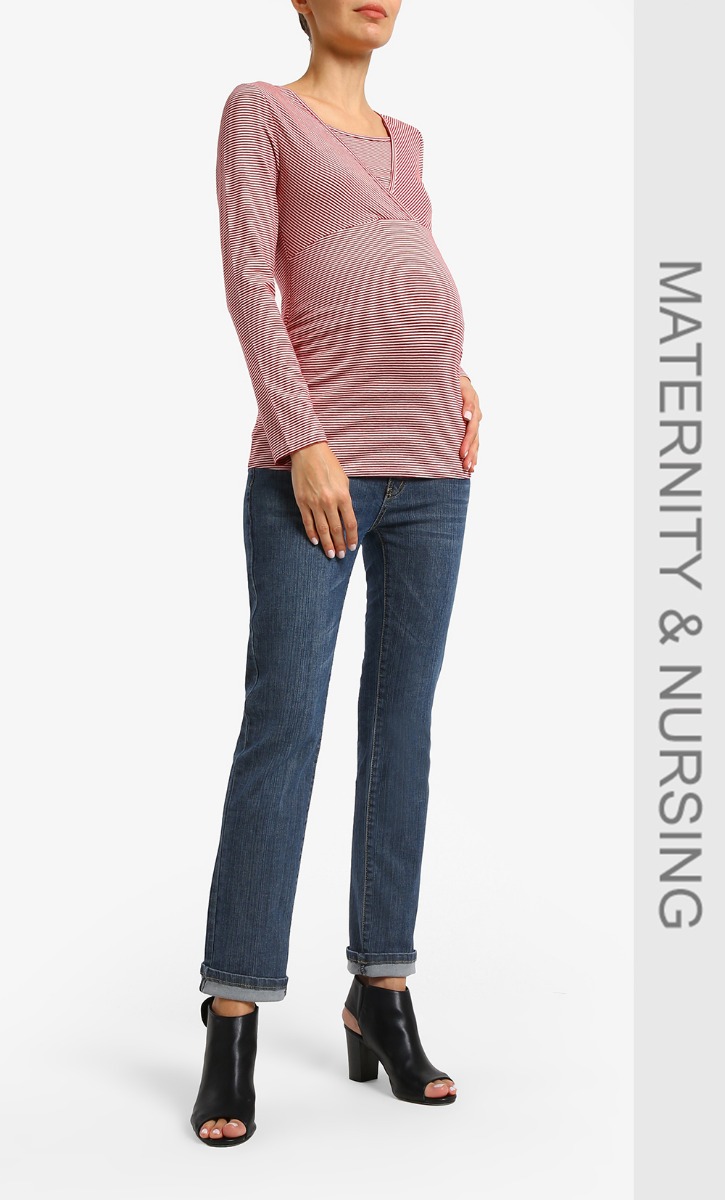 Long Sleeve Nursing Top in Dark Red